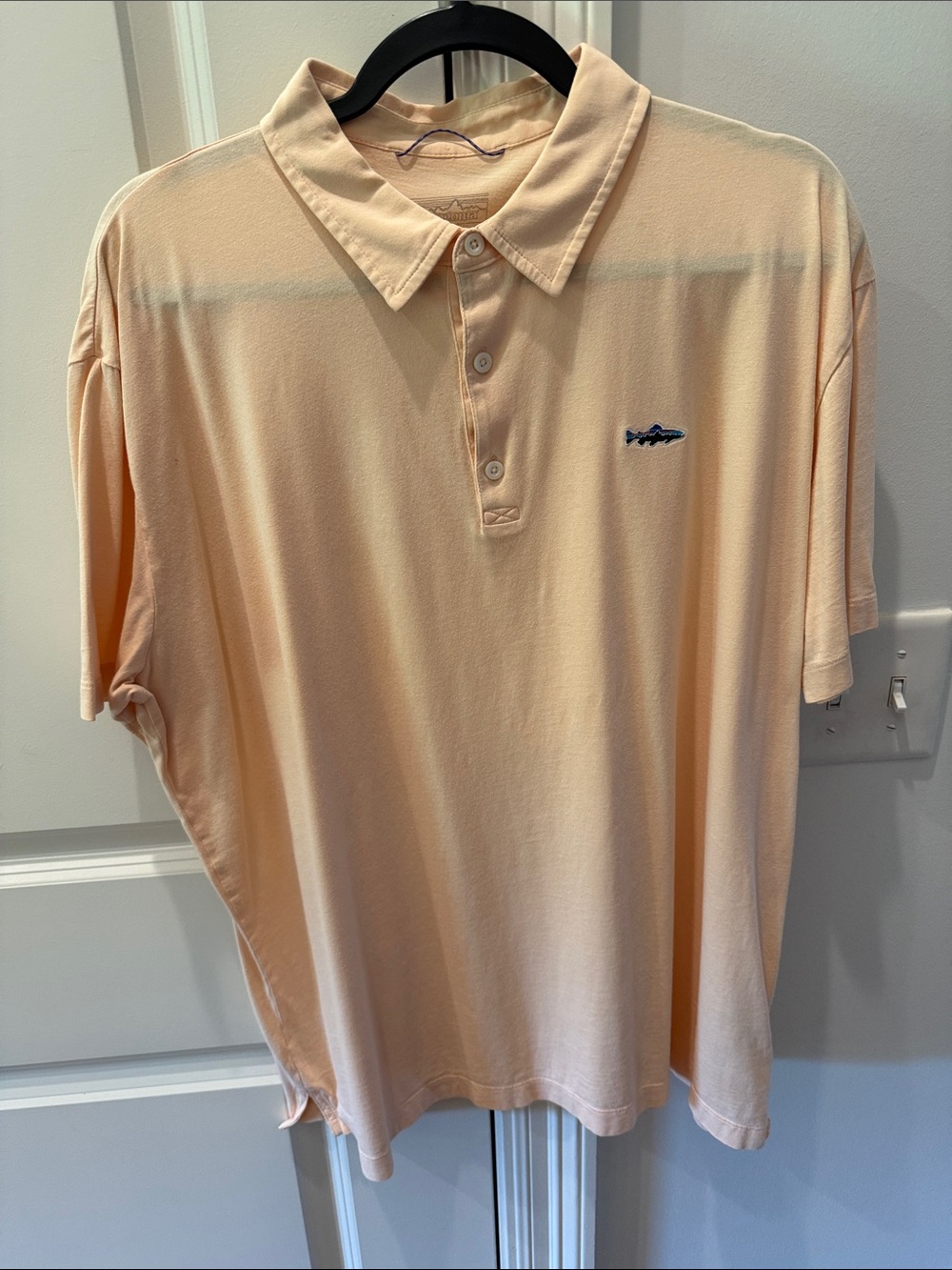 Patagonia Peach Short-Sleeve Polo with Embroidered Fish Logo